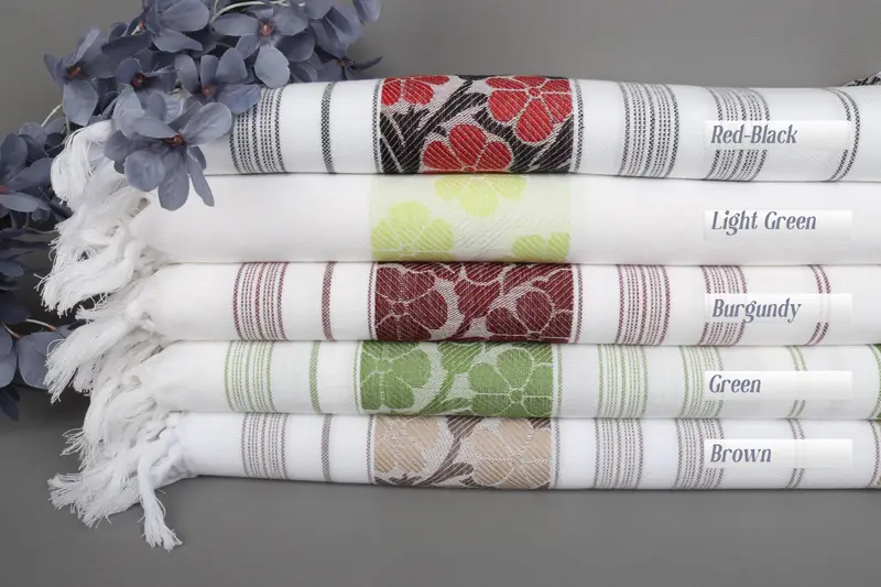 40x71 Organic Cotton Beach Towel, Beige Daisy Design, Bath Towel