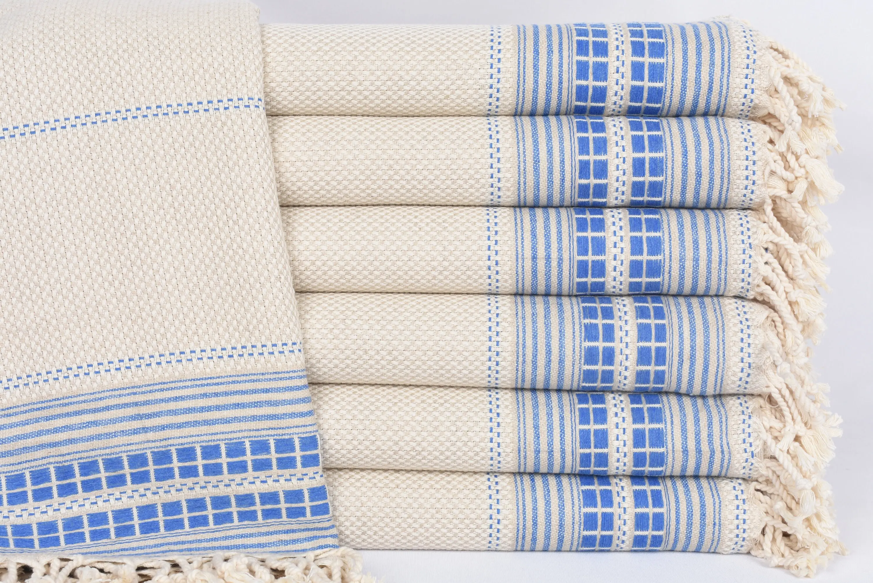 Beach Towel Monogram Turkish Linen Blue Striped, 67x40 Inches - 1