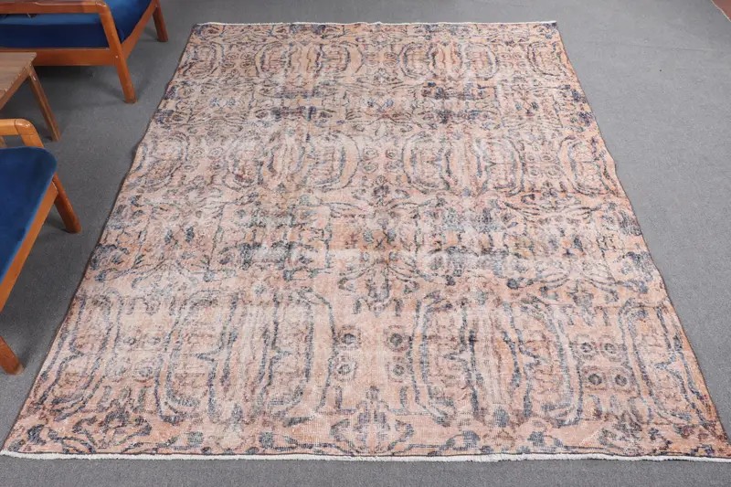 Türkischer Oushak-Teppich, 204 x 261 cm, braun gestreifter Vintage-Teppich - 1