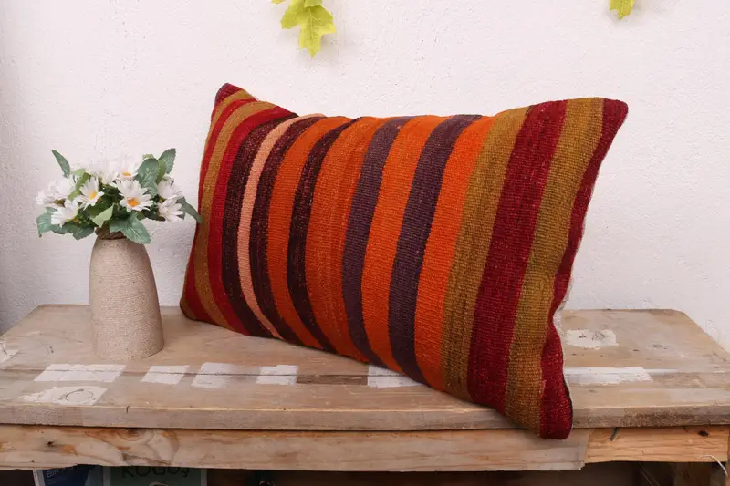 Pillow, Vintage Pillow, Pattern Throw Cushion Cover, Handmade Kilim Cushion, Kilim Pillow Cover, 12x20 Red Cushion Case, Farmhouse Pillow Case - 4
