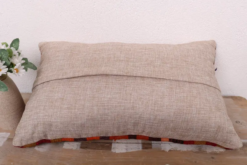 Pillow, Vintage Pillow, Pattern Throw Cushion Cover, Handmade Kilim Cushion, Kilim Pillow Cover, 12x20 Red Cushion Case, Farmhouse Pillow Case - 7