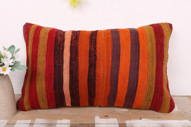 Pillow, Vintage Pillow, Pattern Throw Cushion Cover, Handmade Kilim Cushion, Kilim Pillow Cover, 12x20 Red Cushion Case, Farmhouse Pillow Case - 2