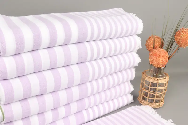 トルコバスタオル オーガニックコットン ライラック、ストライプ、40x65インチ