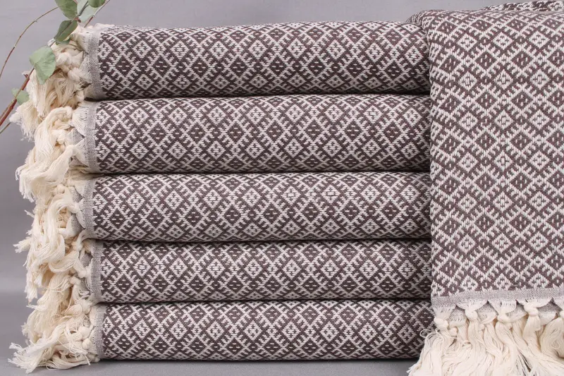 Custom Towel Turkish Beach Towel Dark Brown Diamond, 40x71 Inches