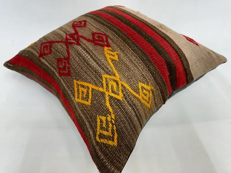 Pillow for Sofa, Patio Cushion, Kilim Pillow, 20x20 Brown Pillow Sham, Pillow, Gift Pillow, Turkish Corner Cushion, Ikat Pillow Case - 6