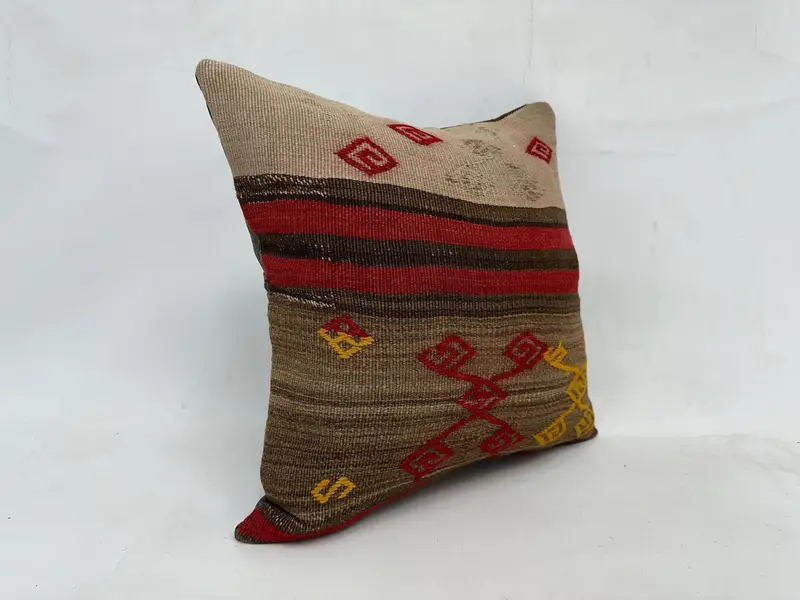 Pillow for Sofa, Patio Cushion, Kilim Pillow, 20x20 Brown Pillow Sham, Pillow, Gift Pillow, Turkish Corner Cushion, Ikat Pillow Case - 3