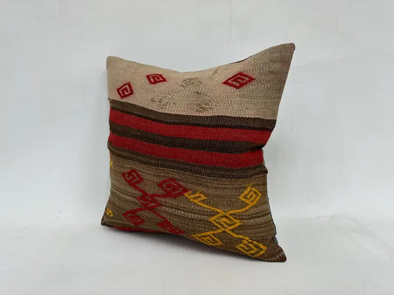 Pillow for Sofa, Patio Cushion, Kilim Pillow, 20x20 Brown Pillow Sham, Pillow, Gift Pillow, Turkish Corner Cushion, Ikat Pillow Case - 4