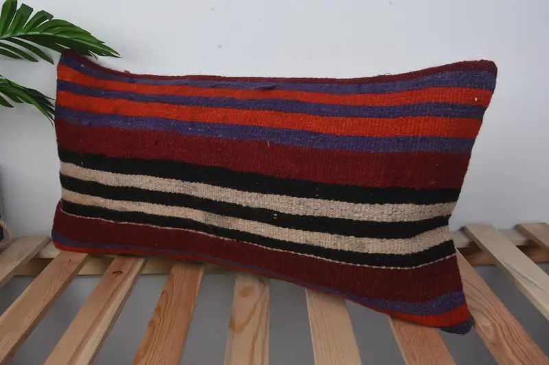 Kilim Cushion Sham, Cushion, Vintage Kilim Throw Pillow, Vintage Pillow, 12x24 Red Cushion Cover, Muted Cushion, Car Cushion Cover - 4