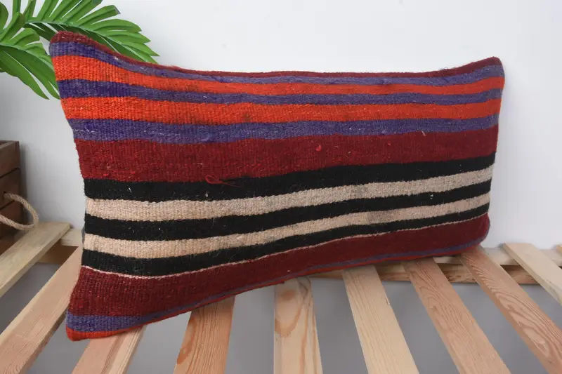 Kilim Cushion Sham, Cushion, Vintage Kilim Throw Pillow, Vintage Pillow, 12x24 Red Cushion Cover, Muted Cushion, Car Cushion Cover - 5