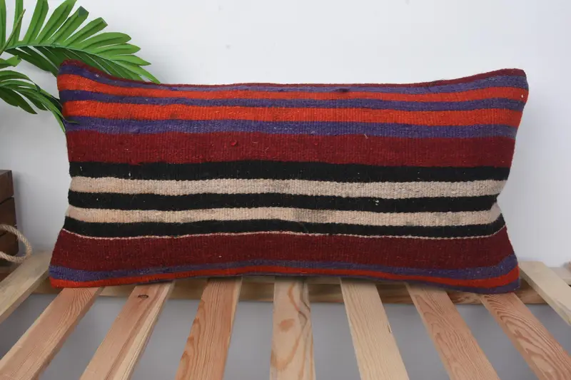 Kilim Cushion Sham, Cushion, Vintage Kilim Throw Pillow, Vintage Pillow, 12x24 Red Cushion Cover, Muted Cushion, Car Cushion Cover - 1