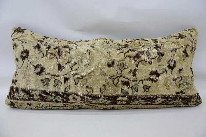 Anatolian Pillow Sham, Neutral Pillow Case, Vintage Pillow, 16x36 Beige Pillow Cover, Antique Pillows, Cushion Case, Kilim Cushion Sham - 1