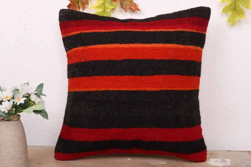 Turkish Kilim Pillow, Cushion, 16x16 Brown Pillow Cover, Boho Pillow, Boho Pillow Sham Cover, Patio Pillow Case, Nautical Throw Pillow Case - 2