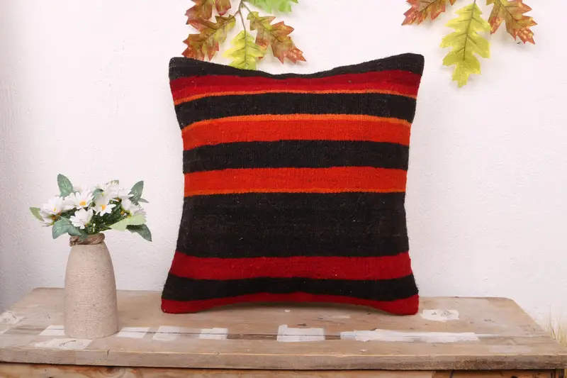 Turkish Kilim Pillow, Cushion, 16x16 Brown Pillow Cover, Boho Pillow, Boho Pillow Sham Cover, Patio Pillow Case, Nautical Throw Pillow Case - 1