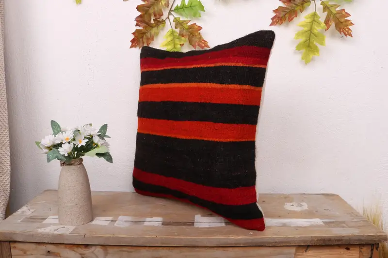Turkish Kilim Pillow, Cushion, 16x16 Brown Pillow Cover, Boho Pillow, Boho Pillow Sham Cover, Patio Pillow Case, Nautical Throw Pillow Case - 4