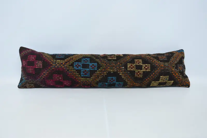 Almohada de tiro hecha a mano roja y bronce 12x42, almohada de lunares vintage