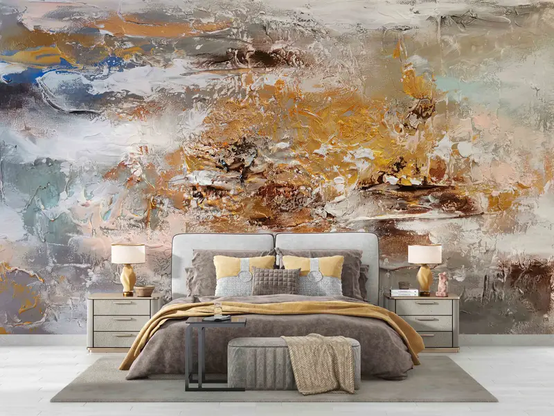 Elegante, ölbraun bedruckte Tapete: Sanfte Töne, zeitgenössisches Design