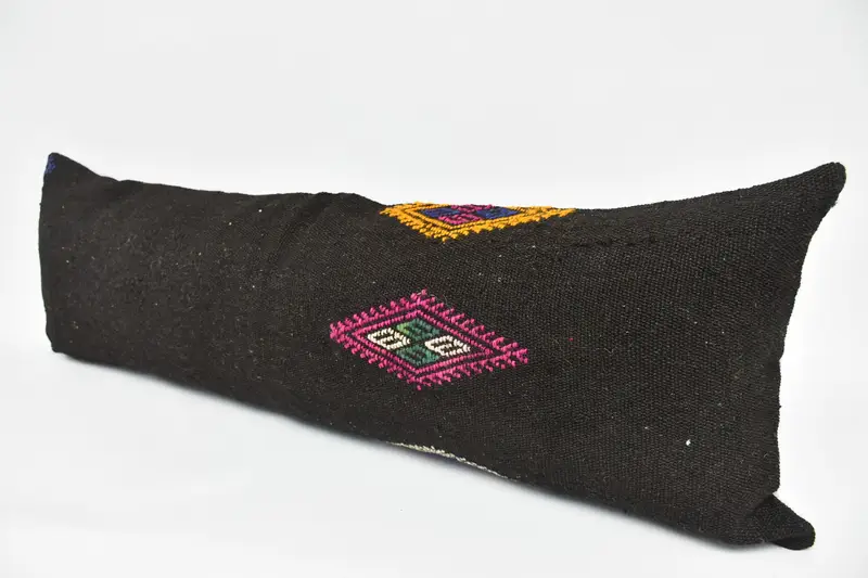 16x48 Black Cushion Case, Boho Pillow Sham Cover, Cushion Cover, Pillow for Sofa, Christmas Pillow Sham, Ethnical Kilim Rug Pillow - 4