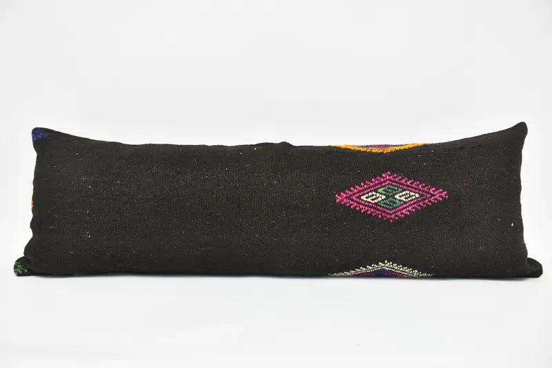 16x48 Black Cushion Case, Boho Pillow Sham Cover, Cushion Cover, Pillow for Sofa, Christmas Pillow Sham, Ethnical Kilim Rug Pillow - 1