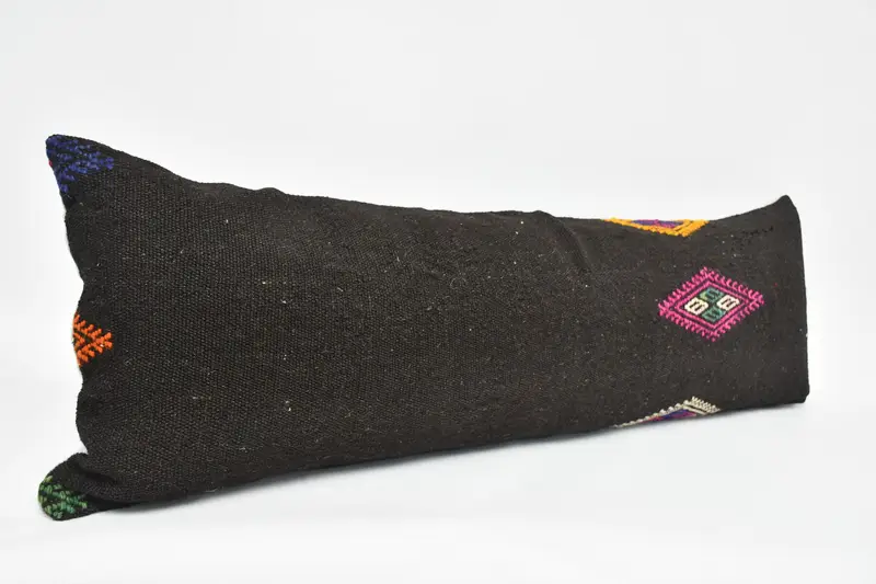 16x48 Black Cushion Case, Boho Pillow Sham Cover, Cushion Cover, Pillow for Sofa, Christmas Pillow Sham, Ethnical Kilim Rug Pillow - 3