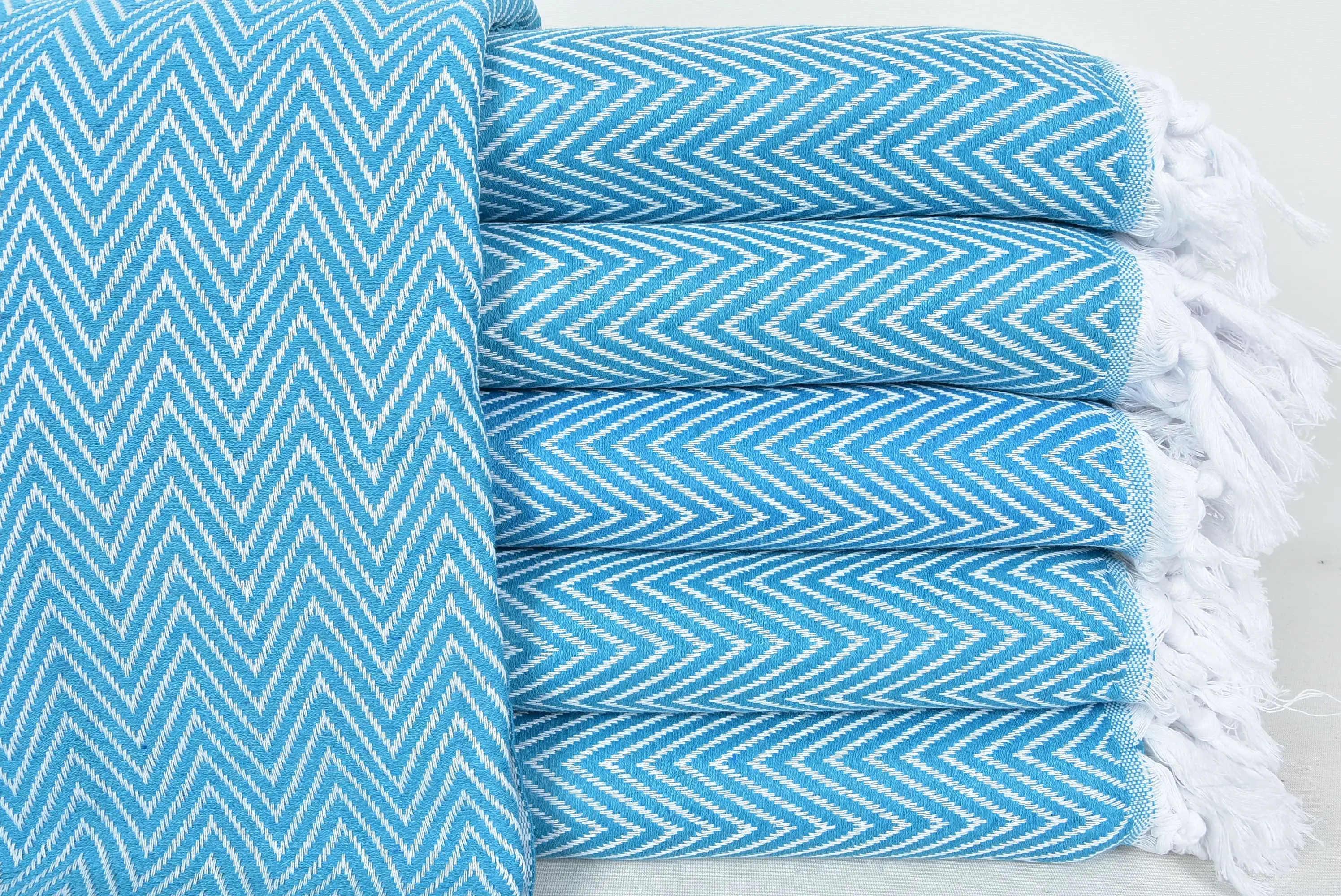 Turkish Throw Boho Blanket Blue and White Cotton, 79x89 Inches - 1