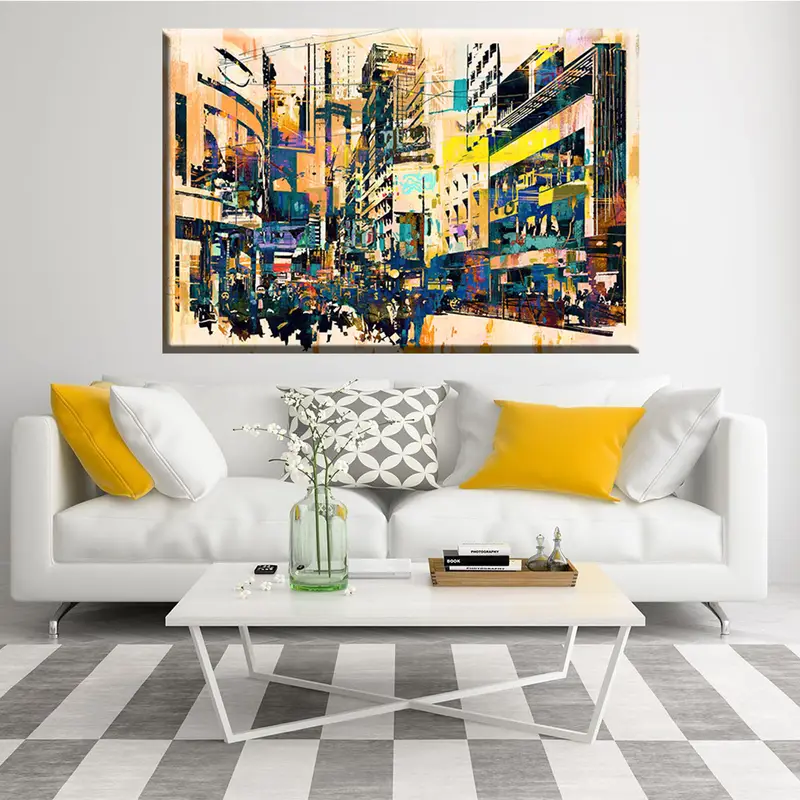 Abstract Street Canvas, Oil Painting, Cityscape Wall Art, Living Room Wall Art, Abstract Grunge of Cityscape, Abstract Art of City, Decor - 4