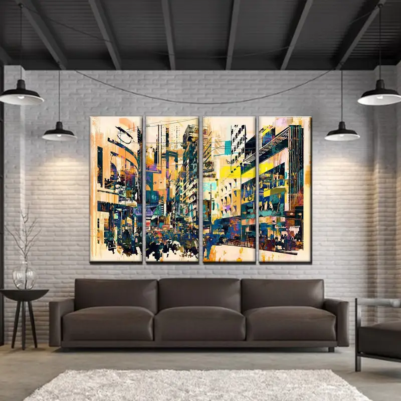 Abstract Street Canvas, Oil Painting, Cityscape Wall Art, Living Room Wall Art, Abstract Grunge of Cityscape, Abstract Art of City, Decor - 1