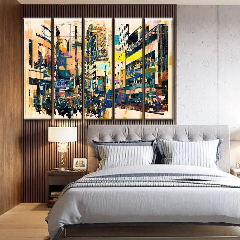 Abstract Street Canvas, Oil Painting, Cityscape Wall Art, Living Room Wall Art, Abstract Grunge of Cityscape, Abstract Art of City, Decor - 3