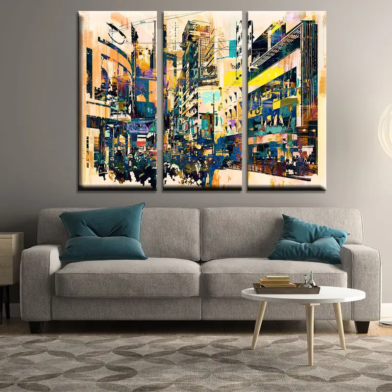 Abstract Street Canvas, Oil Painting, Cityscape Wall Art, Living Room Wall Art, Abstract Grunge of Cityscape, Abstract Art of City, Decor - 2