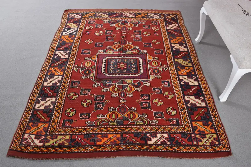 レッドモロッコラグ、5.1x6.6フィート、エレガントグレーアクセント