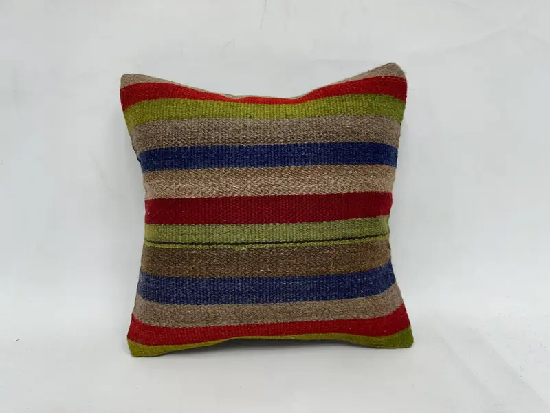 Kilim Pillow Cover, Anatolian Pillow, Pillow Case, Kilim Cushion Sham, Ethnical Kilim Rug Pillow, 18x18 Green Cushion, Luxury Cushion Cover - 1