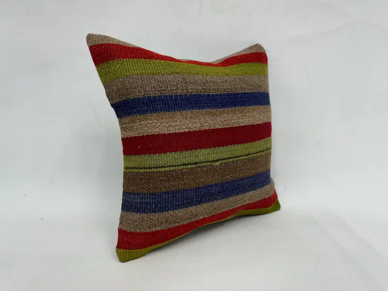 Kilim Pillow Cover, Anatolian Pillow, Pillow Case, Kilim Cushion Sham, Ethnical Kilim Rug Pillow, 18x18 Green Cushion, Luxury Cushion Cover - 3