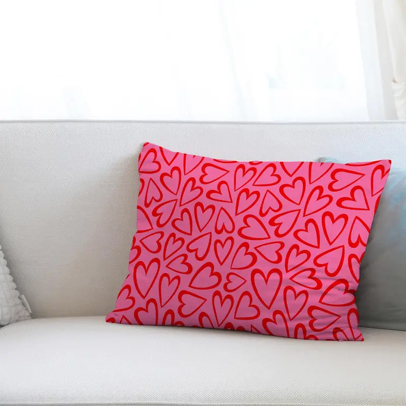 Heart-Shaped Modern Pattern Printed Pillow in Pink and Red
