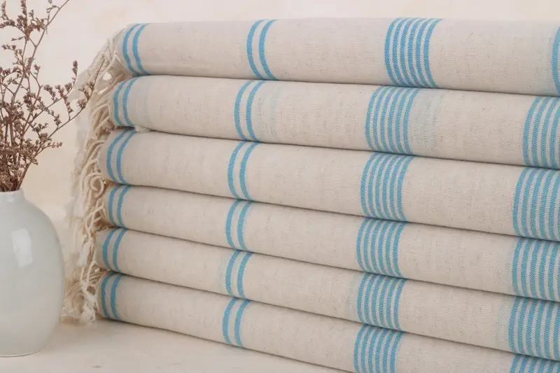 Turquoise Cotton Towel Striped, Bachelor Gifts, Turkish Beach Towel, 36x79 Inches
