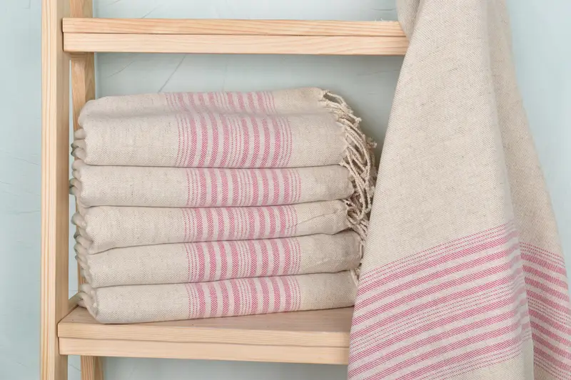 Turkish Beach Towel Fuchsia Linen Striped, 40x79 Inches