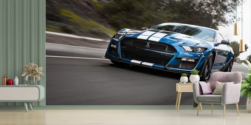 Ford Mustang Wallpaper, Car Photo Wall Print, Ford Shelby Mural, Blue Car Wall Painting, Car Lover Gift Wall Print, Car Wall Art, - 5