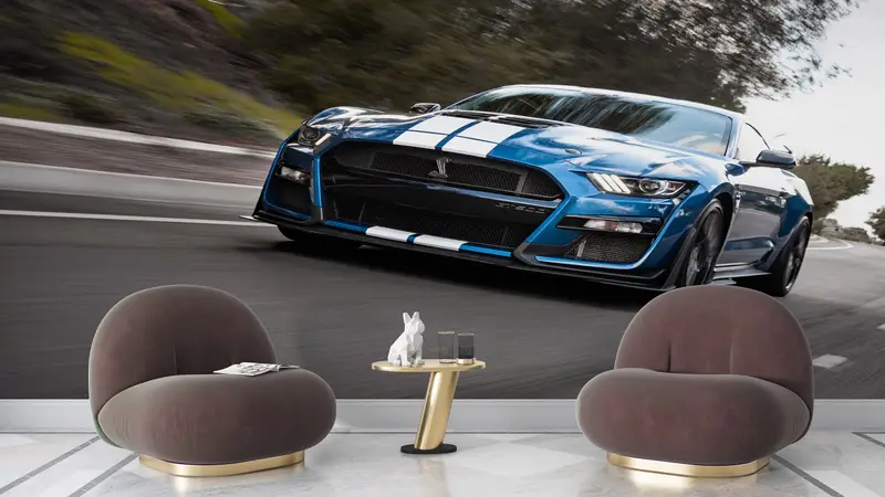 Ford Mustang Wallpaper, Car Photo Wall Print, Ford Shelby Mural, Blue Car Wall Painting, Car Lover Gift Wall Print, Car Wall Art, - 4