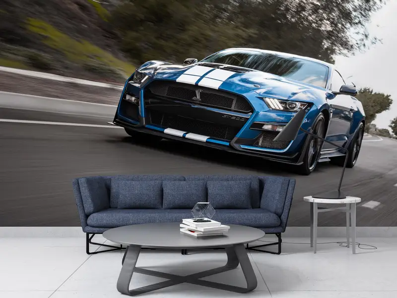 Ford Mustang Wallpaper, Car Photo Wall Print, Ford Shelby Mural, Blue Car Wall Painting, Car Lover Gift Wall Print, Car Wall Art, - 3