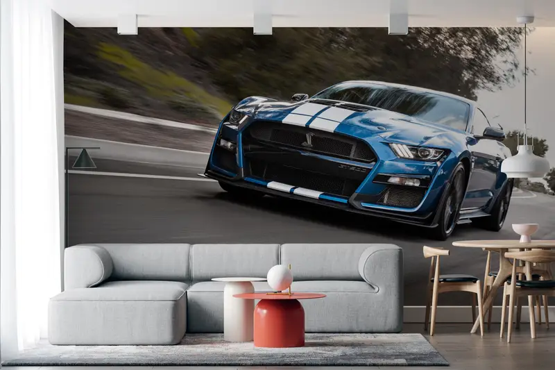 Ford Mustang Wallpaper, Car Photo Wall Print, Ford Shelby Mural, Blue Car Wall Painting, Car Lover Gift Wall Print, Car Wall Art, - 8