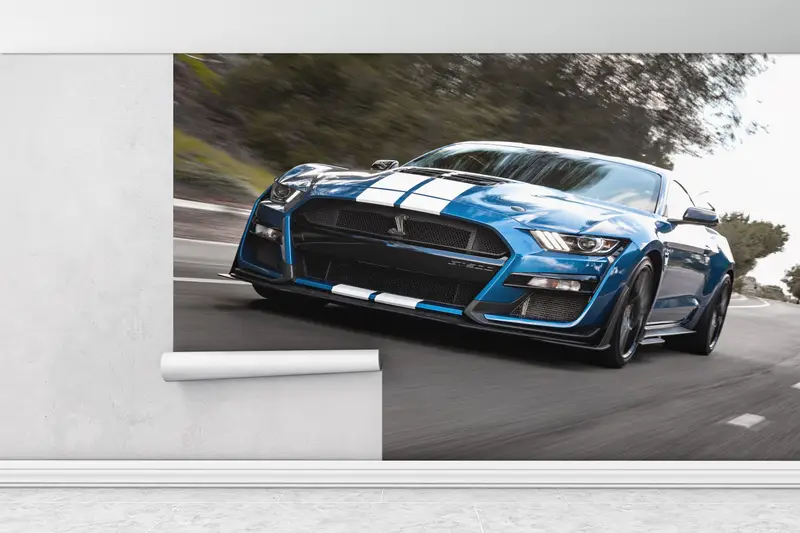 Ford Mustang Wallpaper, Car Photo Wall Print, Ford Shelby Mural, Blue Car Wall Painting, Car Lover Gift Wall Print, Car Wall Art, - 1