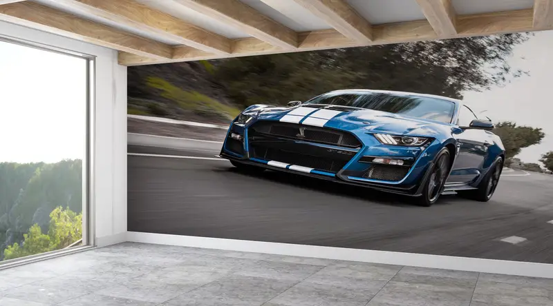 Ford Mustang Wallpaper, Car Photo Wall Print, Ford Shelby Mural, Blue Car Wall Painting, Car Lover Gift Wall Print, Car Wall Art, - 2