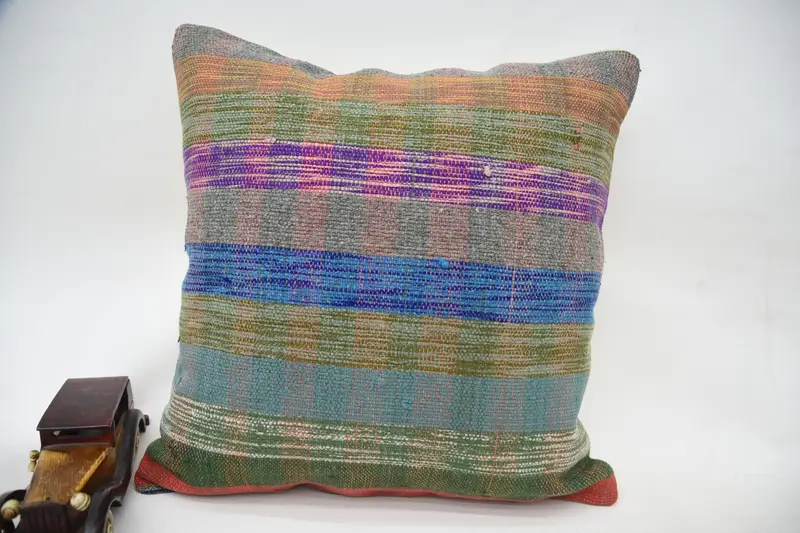 Turkish Bench Cushion Case, 18x18 Green Cushion, Vintage Pillow, Gift Pillow, Armchair Pillow Sham, Cushion Case, Vintage Kilim Throw Pillow - 4