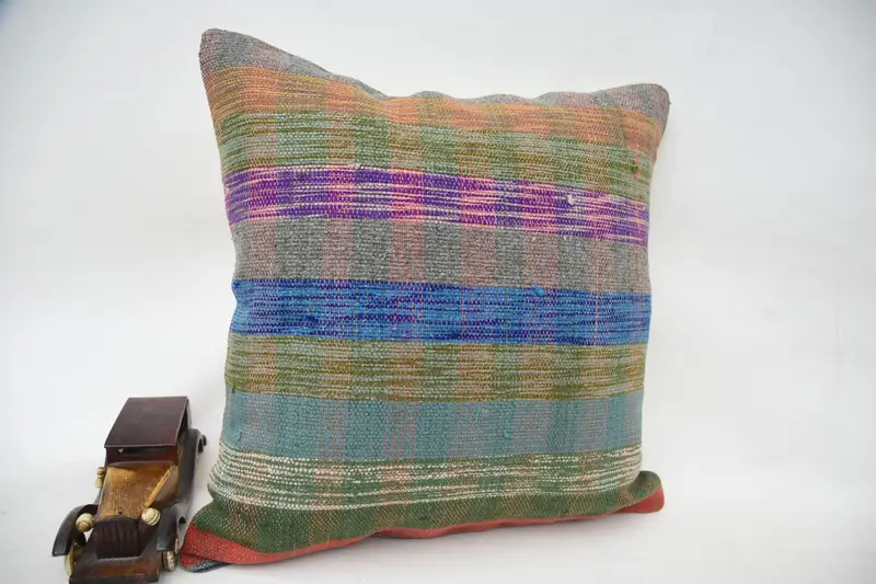 Turkish Bench Cushion Case, 18x18 Green Cushion, Vintage Pillow, Gift Pillow, Armchair Pillow Sham, Cushion Case, Vintage Kilim Throw Pillow - 2