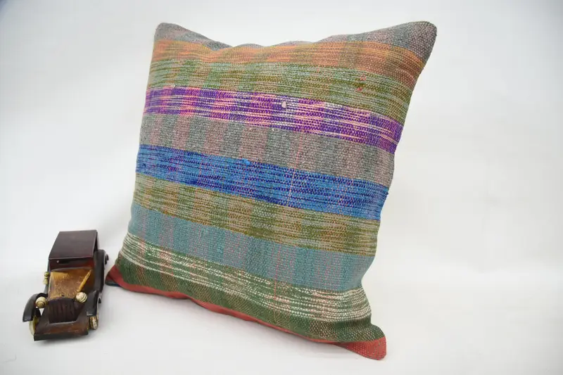 Turkish Bench Cushion Case, 18x18 Green Cushion, Vintage Pillow, Gift Pillow, Armchair Pillow Sham, Cushion Case, Vintage Kilim Throw Pillow - 3