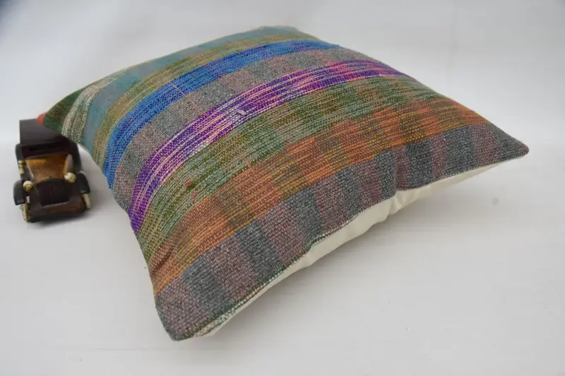 Turkish Bench Cushion Case, 18x18 Green Cushion, Vintage Pillow, Gift Pillow, Armchair Pillow Sham, Cushion Case, Vintage Kilim Throw Pillow - 6
