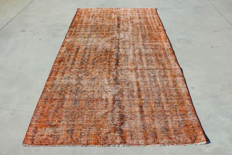 Vintage 4.6x8.6 ft Rug, Turkish Area Rug, Orange Plants & trees Rug - 1