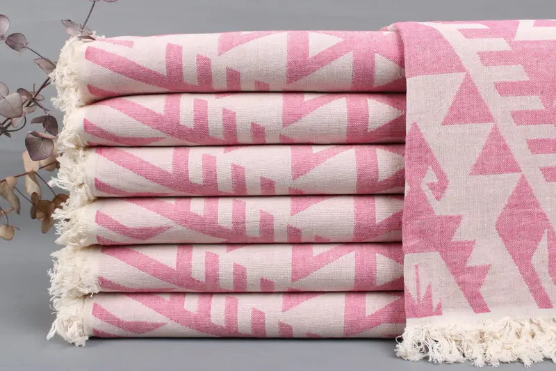 Wedding Gift Towel Turkish Beach Towel Geometric Beige, 40x75 Inches