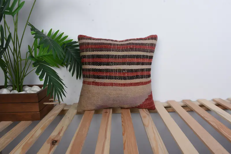 Turkish Pillow, Boho Pillow Sham Cover, Bed Cushion Case, 16x16 Red Cushion Cover, Cushion, Boho Throw Pillow Sham, Gift Pillow - 1