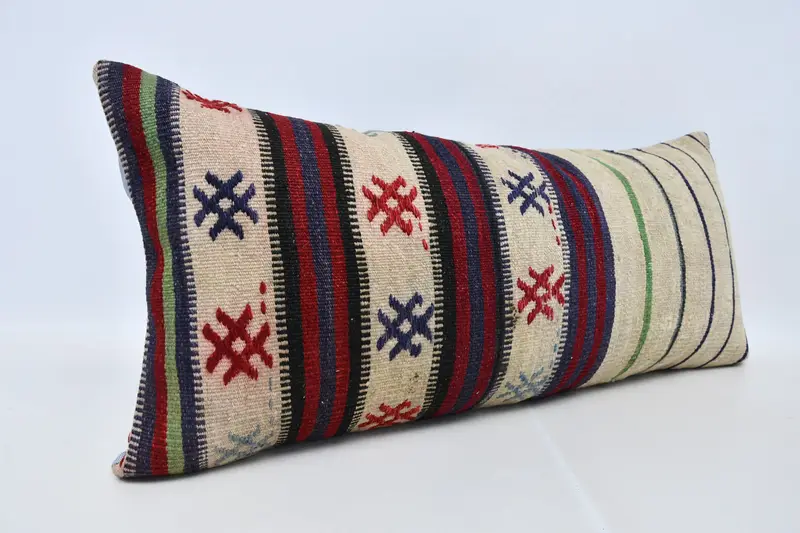 Cushion Cover, Kilim Cushion Sham, Outdoor Bolster Cushion, Antique Pillows, Square Throw Pillow, 16x36 Beige Cushion, Boho Pillow Sham Cover - 3