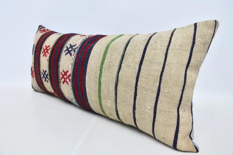 Cushion Cover, Kilim Cushion Sham, Outdoor Bolster Cushion, Antique Pillows, Square Throw Pillow, 16x36 Beige Cushion, Boho Pillow Sham Cover - 4