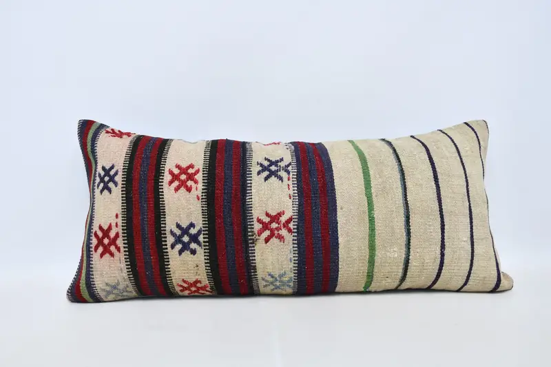 Cushion Cover, Kilim Cushion Sham, Outdoor Bolster Cushion, Antique Pillows, Square Throw Pillow, 16x36 Beige Cushion, Boho Pillow Sham Cover - 1